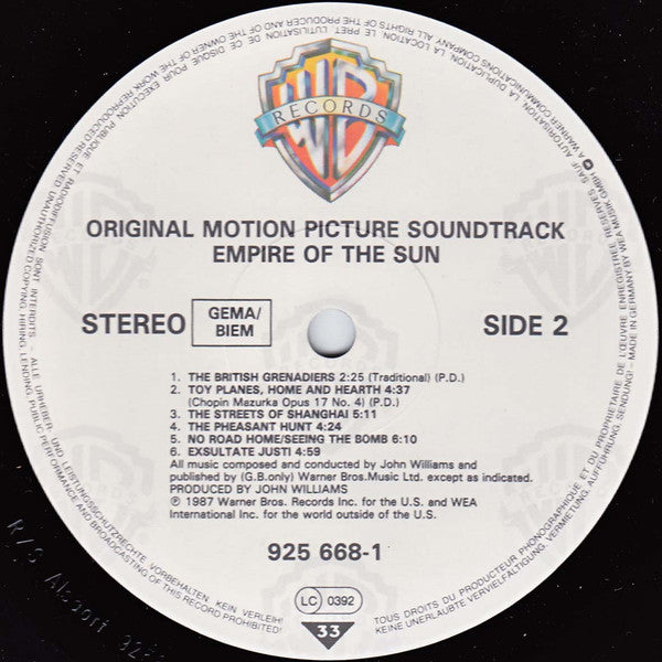 John Williams (4) : Empire Of The Sun (Original Motion Picture Soundtrack) (LP, Album)