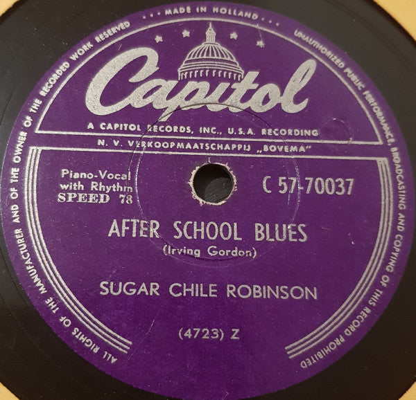 Sugar Chile Robinson : Numbers Boogie / After School Blues (Shellac, 10", RP)