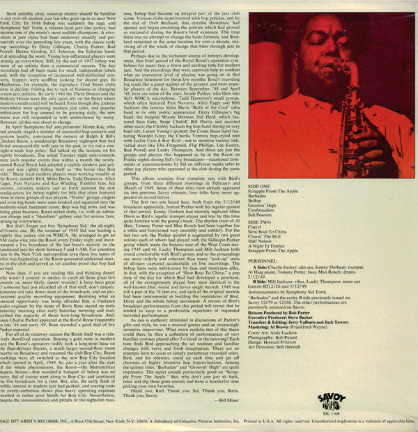 Charlie Parker : Bird At The Roost (LP, Album, Mono)