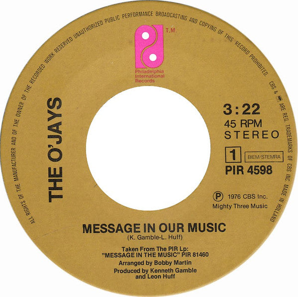 The O'Jays : Message In Our Music / She's Only A Woman (7")