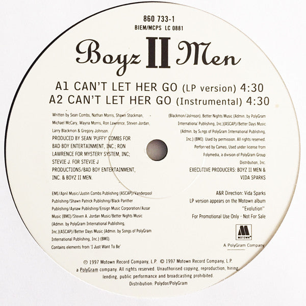 Boyz II Men : Can't Let Her Go (12", Maxi, Promo)