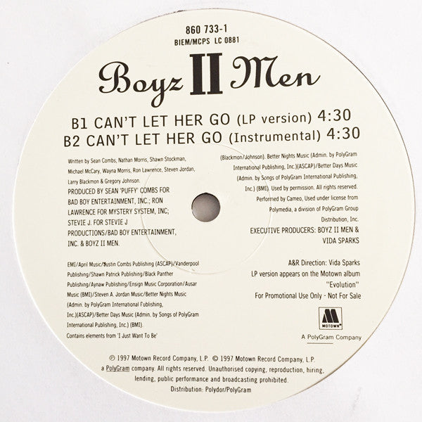 Boyz II Men : Can't Let Her Go (12", Maxi, Promo)
