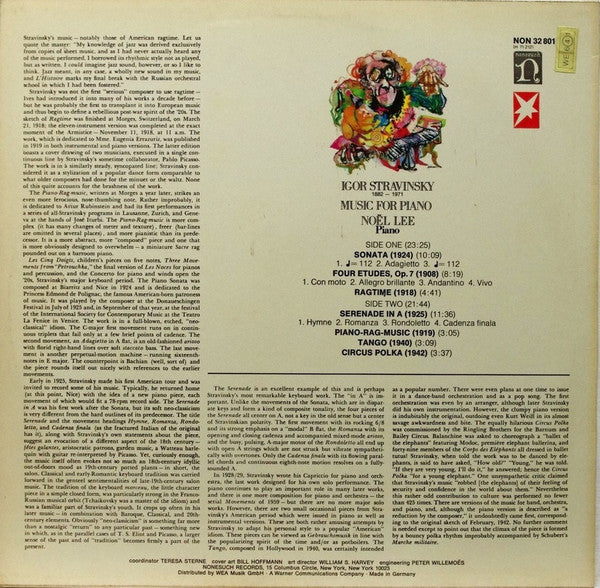 Igor Stravinsky, Noël Lee : Music For Piano (LP, RE)