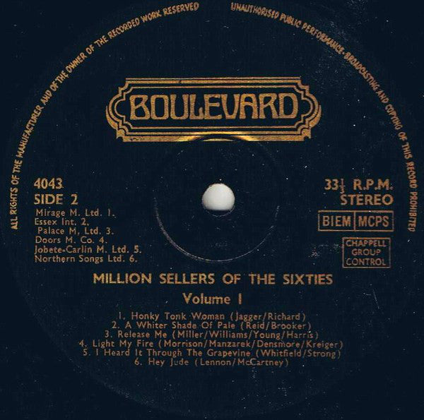 Unknown Artist : Million Sellers Of The Sixties Volume 1 (LP)