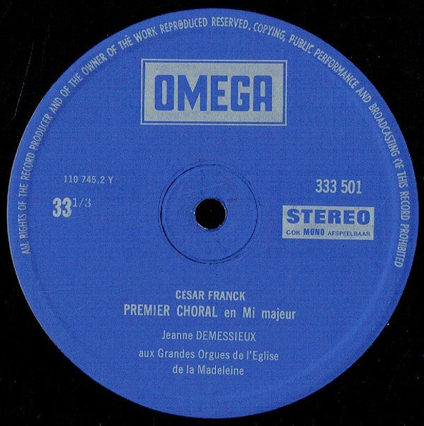 César Franck - Jeanne Demessieux : Fantaisie En Ut Majeur / Final / Premier Choral En Mi Majeur (LP)
