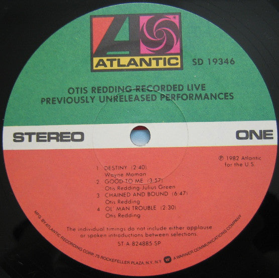 Otis Redding : Recorded Live (Previously Unreleased Performances) (LP, Album, SP )