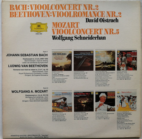 Johann Sebastian Bach, Ludwig van Beethoven, Wolfgang Amadeus Mozart, David Oistrach, Wolfgang Schneiderhan : Vioolconcert Nr. 2 / Vioolromance Nr. 2 / Vioolconcert Nr. 5 (LP, Comp, RE)
