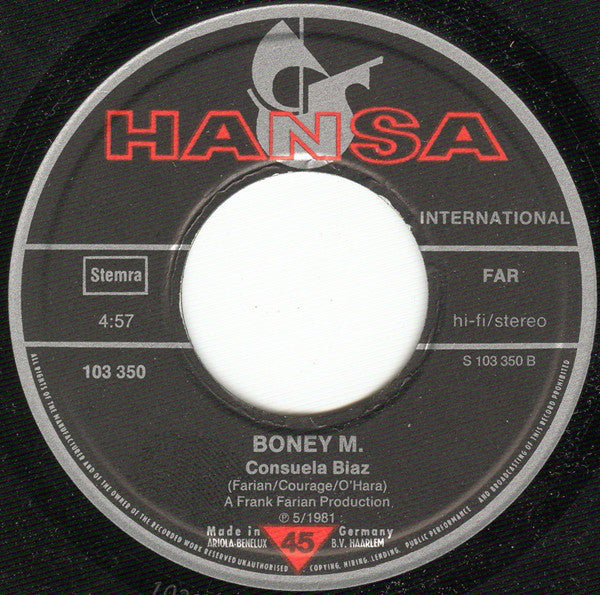 Boney M. : Malaika / Consuela Biaz (7", Single)