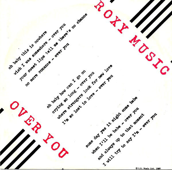 Roxy Music : Over You (7", Single)