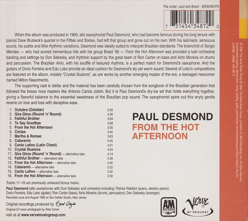 Paul Desmond : From The Hot Afternoon (CD, Album, RE, RM, Dig)