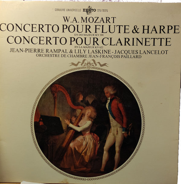 Wolfgang Amadeus Mozart - Jean-Pierre Rampal, Lily Laskine, Jacques Lancelot, Orchestre De Chambre Jean-François Paillard : Concerto Pour Flute & Harpe, Concerto Pour Clarinette (LP, RE, Gat)