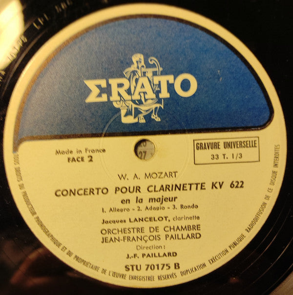 Wolfgang Amadeus Mozart - Jean-Pierre Rampal, Lily Laskine, Jacques Lancelot, Orchestre De Chambre Jean-François Paillard : Concerto Pour Flute & Harpe, Concerto Pour Clarinette (LP, RE, Gat)