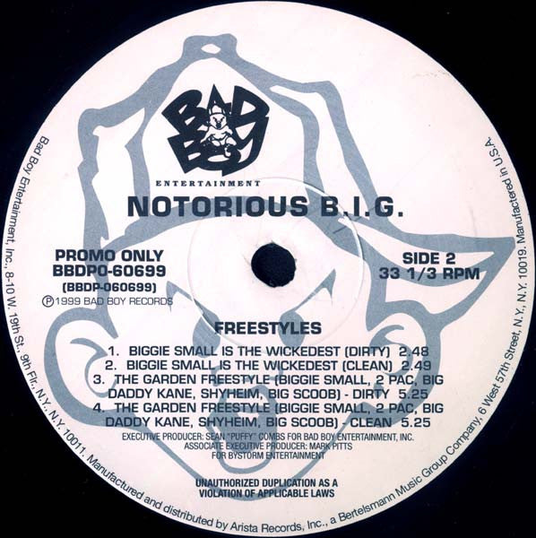 Notorious B.I.G. : Cars & Sex / I Got A Story To Tell / Biggie Smalls Is The Wickedest / The Garden Freestyle (12", Promo)