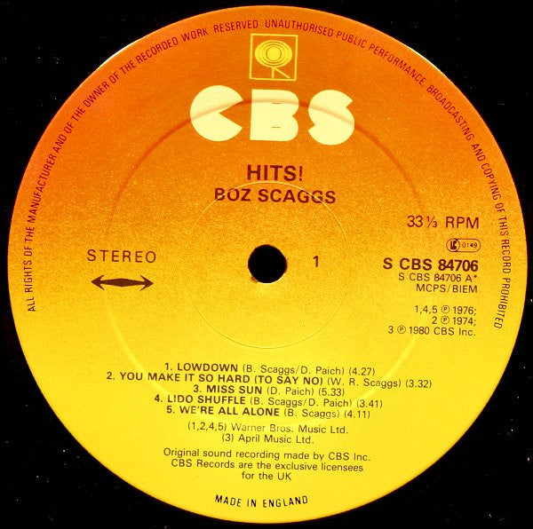 Boz Scaggs : Hits! (LP, Comp)
