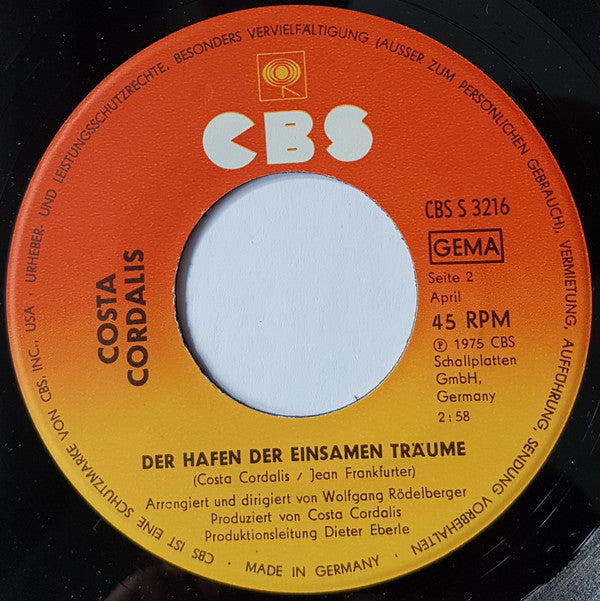 Costa Cordalis : Es Stieg Ein Engel Vom Olymp (7", Single)