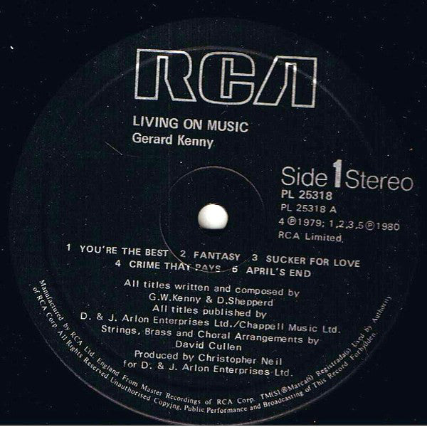 Gerard Kenny : Living On Music (LP, Album)