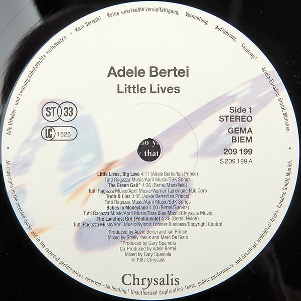 Adele Bertei : Little Lives (LP, Album)