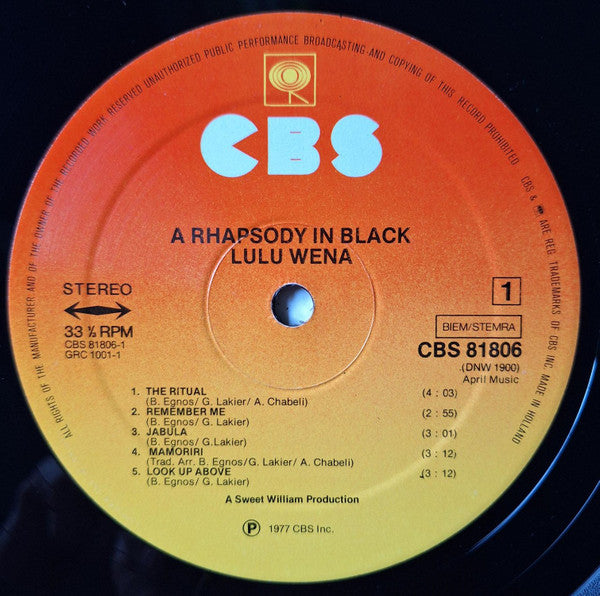 Lulu Wena* : A Rhapsody In Black (LP, Album)