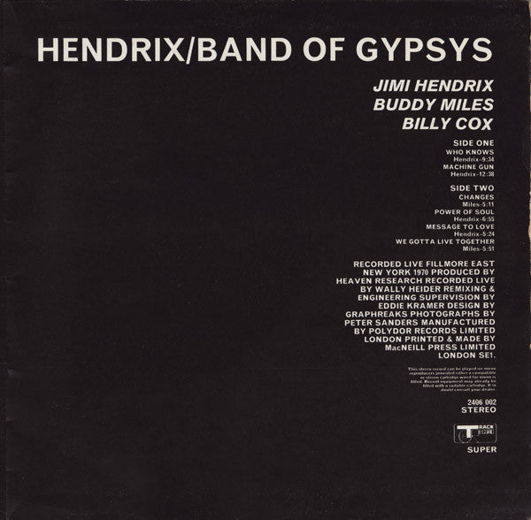Jimi Hendrix : Band Of Gypsys (LP, Album, RE, Gat)