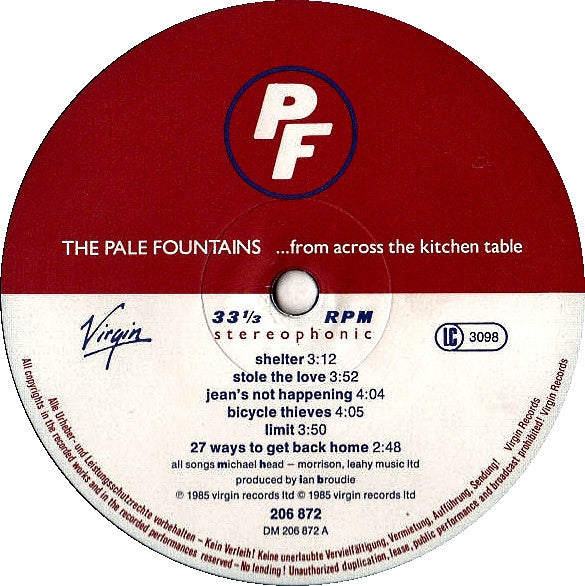 The Pale Fountains : ... From Across The Kitchen Table (LP, Album)