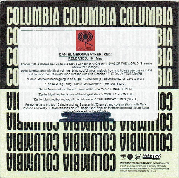 Daniel Merriweather : Red (CDr, Single, Promo)