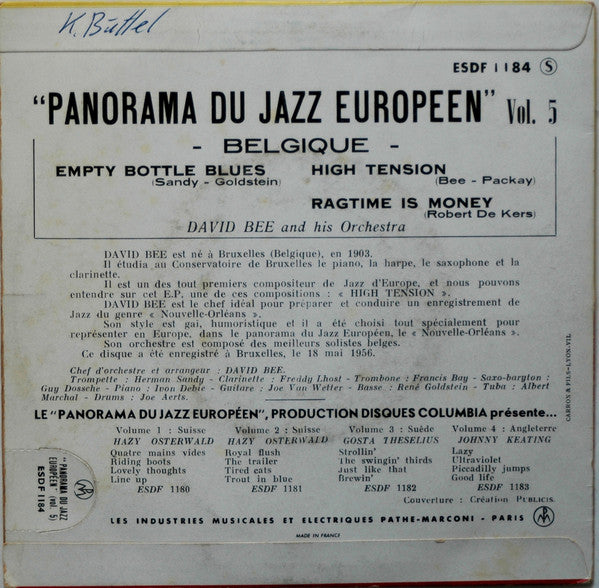 David Bee And His Orchestra : Panorama Du Jazz Européen Vol. 5 - Belgique (7", EP)