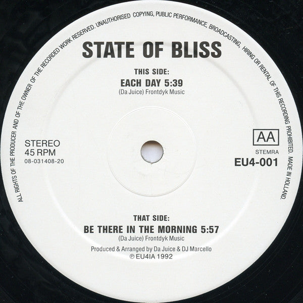 State Of Bliss : Be There In The Morning (12")