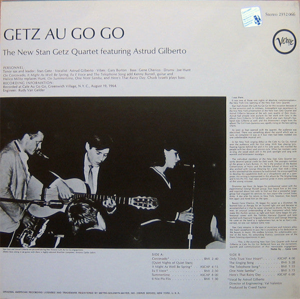 The New Stan Getz Quartet Featuring Astrud Gilberto : Getz Au Go Go (LP, Album, RP)
