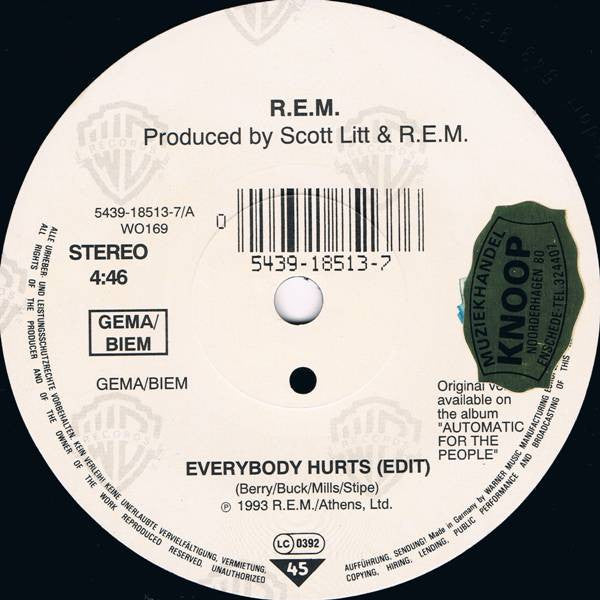 R.E.M. : Everybody Hurts (7", Single)
