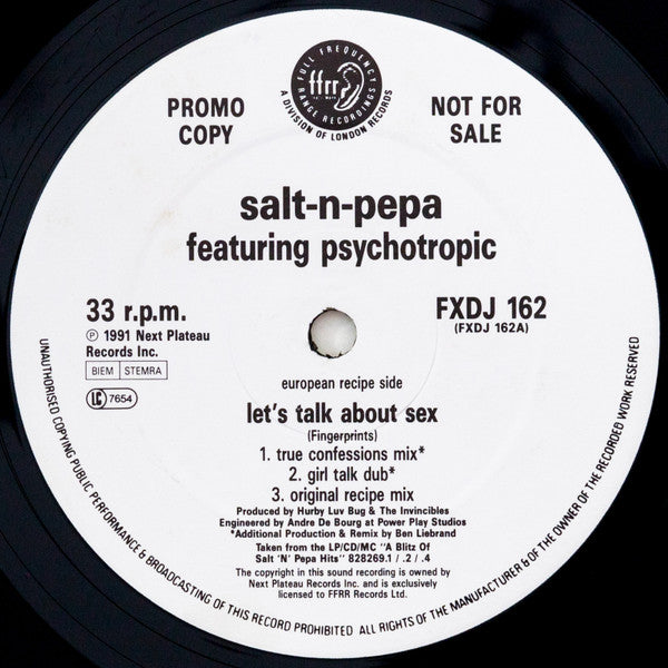 Salt 'N' Pepa Featuring Psychotropic : Let's Talk About Sex (12", Promo)