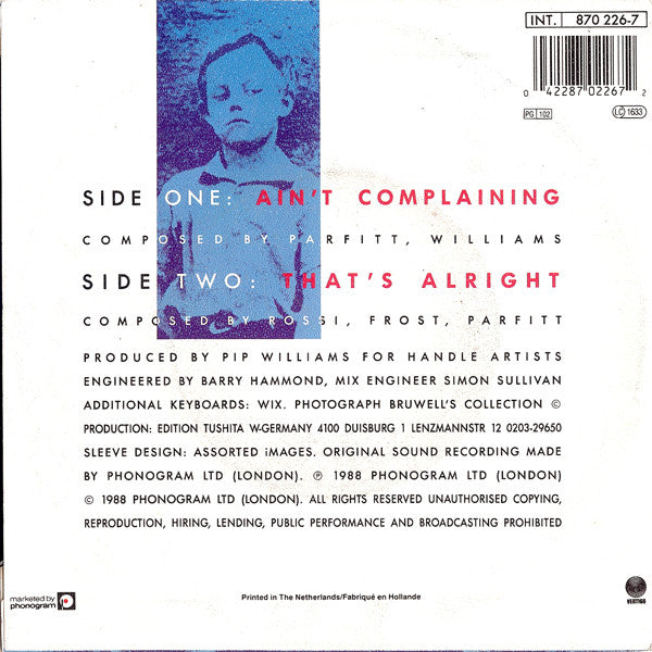Status Quo : Ain't Complaining (7", Single, Pap)
