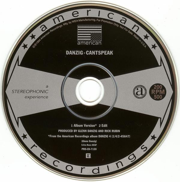 Danzig : Cantspeak (CD, Single, Promo)