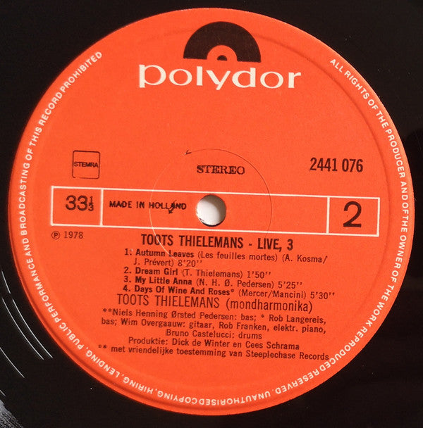 Toots Thielemans : Live 3 (LP, Album)