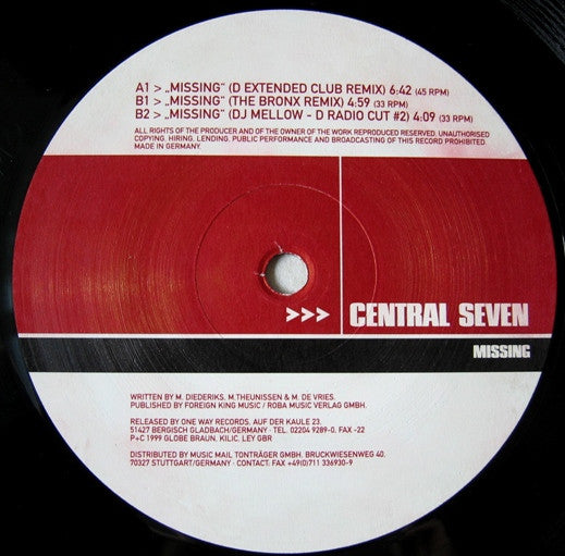 Central Seven : Missing (12")