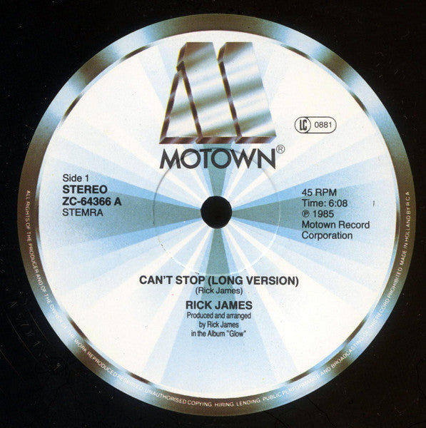 Rick James : Can't Stop (12", Single)
