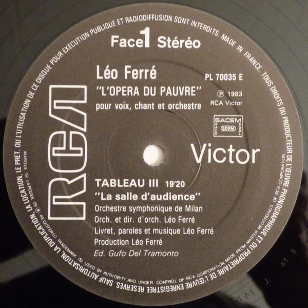 Léo Ferré : L'Opéra Du Pauvre Pour Voix, Chant Et Orchestre (4xLP, Album)