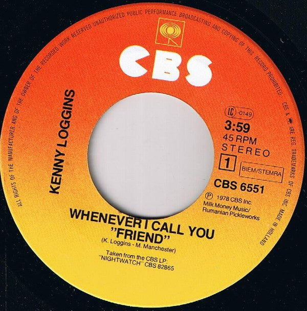 Kenny Loggins : Whenever I Call You "Friend" (7", Single)