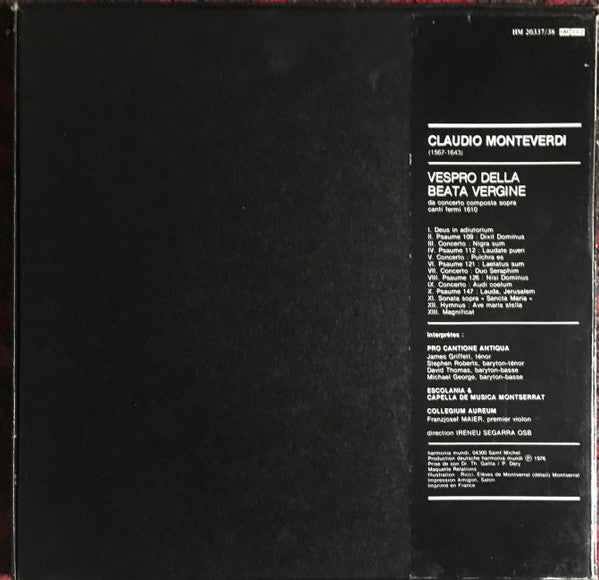 Claudio Monteverdi - Escolanía De Montserrat, Pro Cantione Antiqua, Collegium Aureum Dir. Ireneu Segarra OSB : Vespro Della Beata Vergine (2xLP, RE + Box)