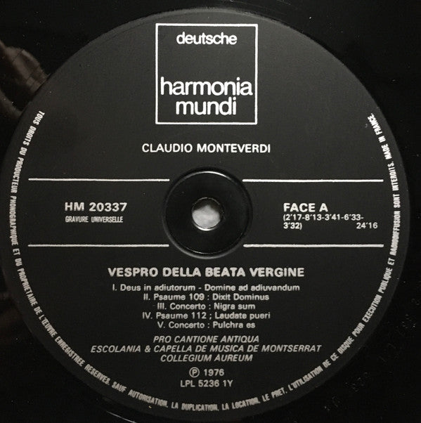 Claudio Monteverdi - Escolanía De Montserrat, Pro Cantione Antiqua, Collegium Aureum Dir. Ireneu Segarra OSB : Vespro Della Beata Vergine (2xLP, RE + Box)