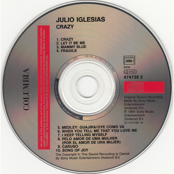 Julio Iglesias : Crazy (CD, Album, RE)