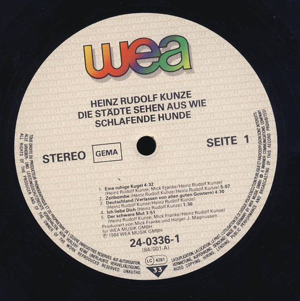 Heinz Rudolf Kunze : Die Städte Sehen Aus Wie Schlafende Hunde (2xLP, Album)