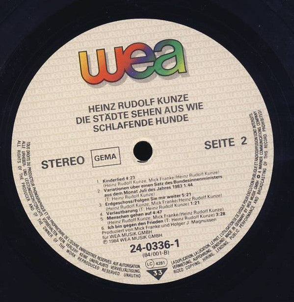 Heinz Rudolf Kunze : Die Städte Sehen Aus Wie Schlafende Hunde (2xLP, Album)