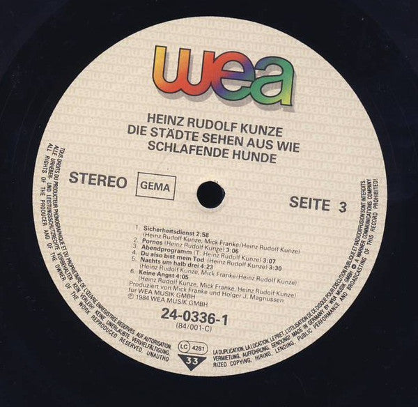 Heinz Rudolf Kunze : Die Städte Sehen Aus Wie Schlafende Hunde (2xLP, Album)