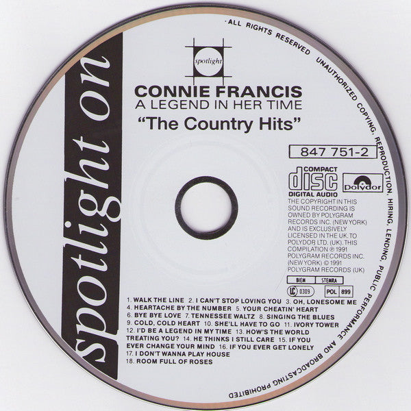 Connie Francis : A Legend In Her Time: The Country Hits (CD, Comp)