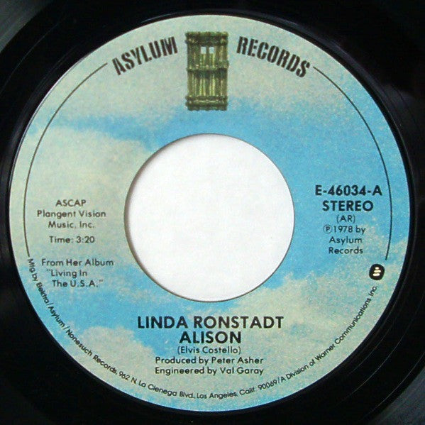 Linda Ronstadt : Alison / Mohammed's Radio (7", Styrene, All)