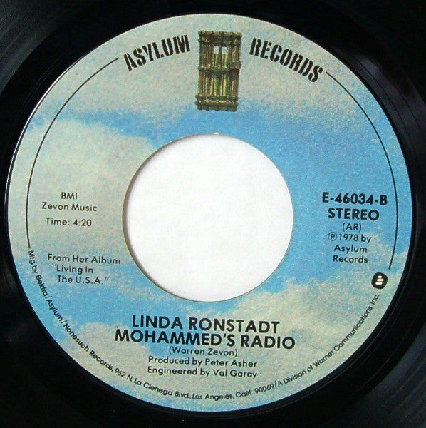 Linda Ronstadt : Alison / Mohammed's Radio (7", Styrene, All)