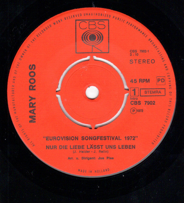 Mary Roos : Nur Die Liebe Läßt Uns Leben (7", Single)
