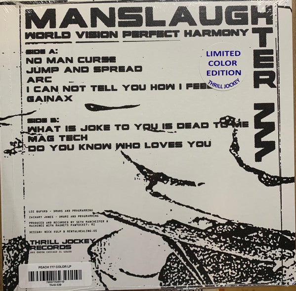Manslaughter 777 : World Vision Perfect Harmony (LP, Album, Ltd, Pea)