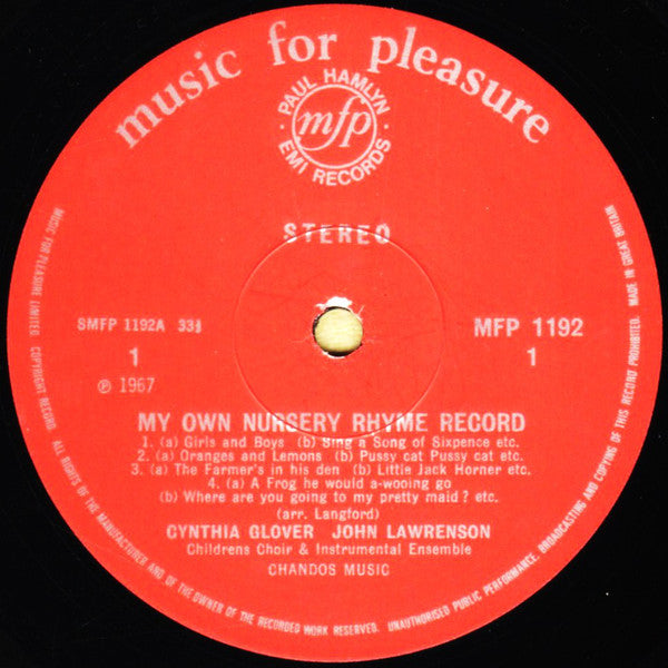 Cynthia Glover / John Lawrenson With The Children's Choir (2) : My Own Nursery Rhyme Record (LP)