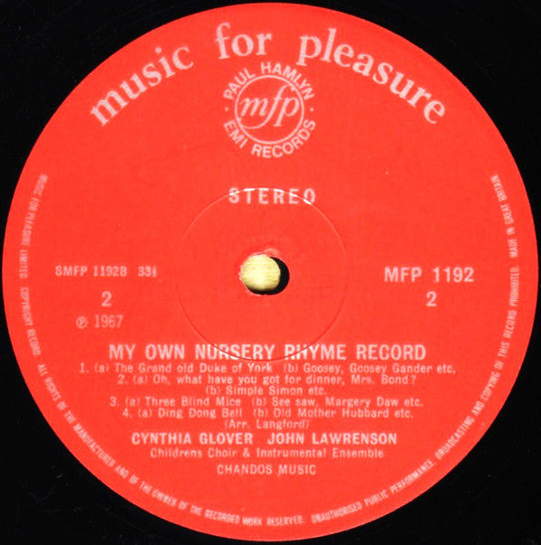 Cynthia Glover / John Lawrenson With The Children's Choir (2) : My Own Nursery Rhyme Record (LP)